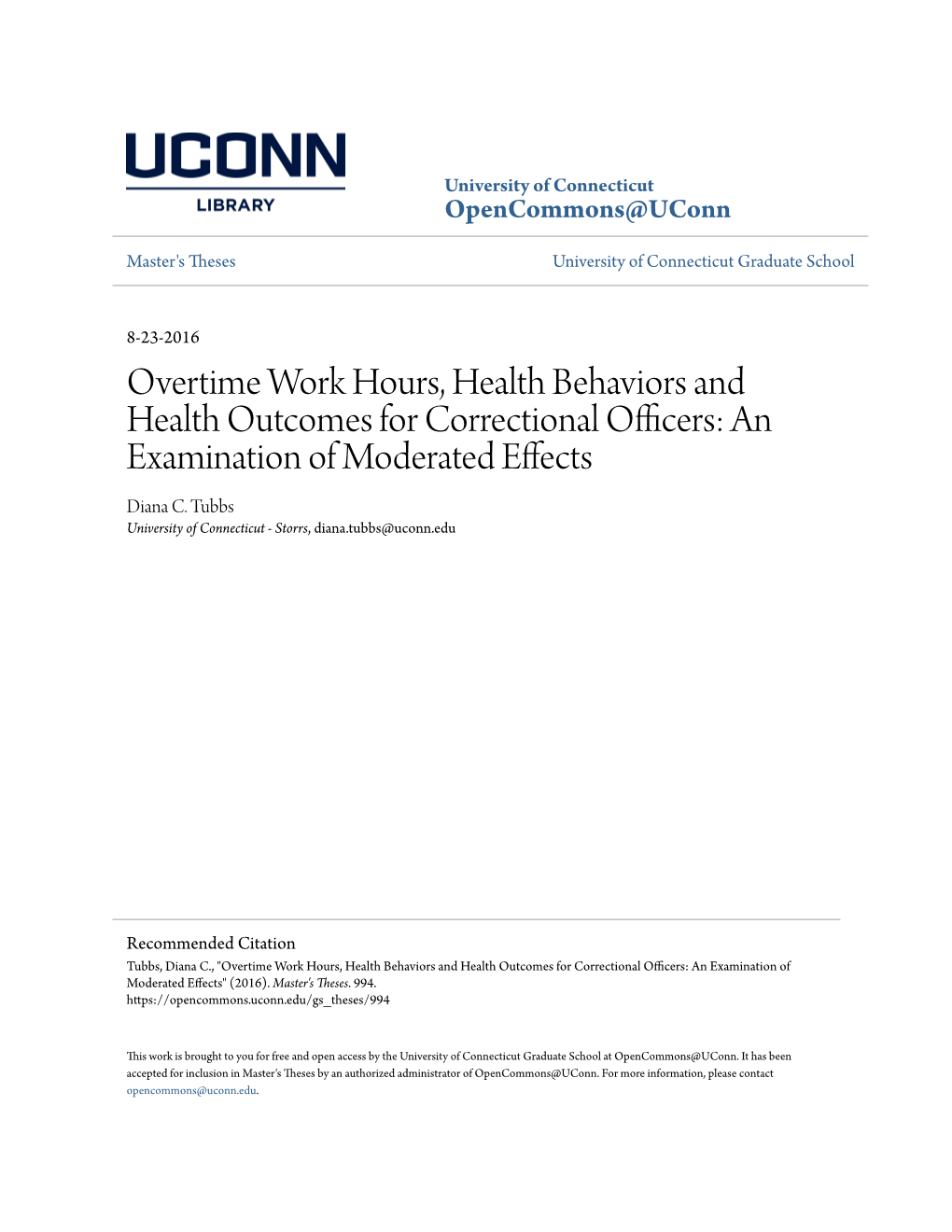 Overtime Work Hours, Health Behaviors and Health Outcomes for Correctional Officers: an Examination of Moderated Effects Diana C