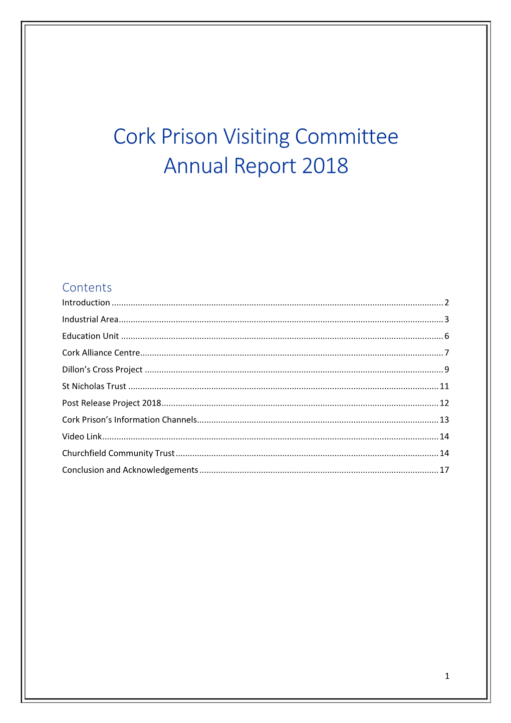 Cork Prison Visiting Committee Annual Report 2018