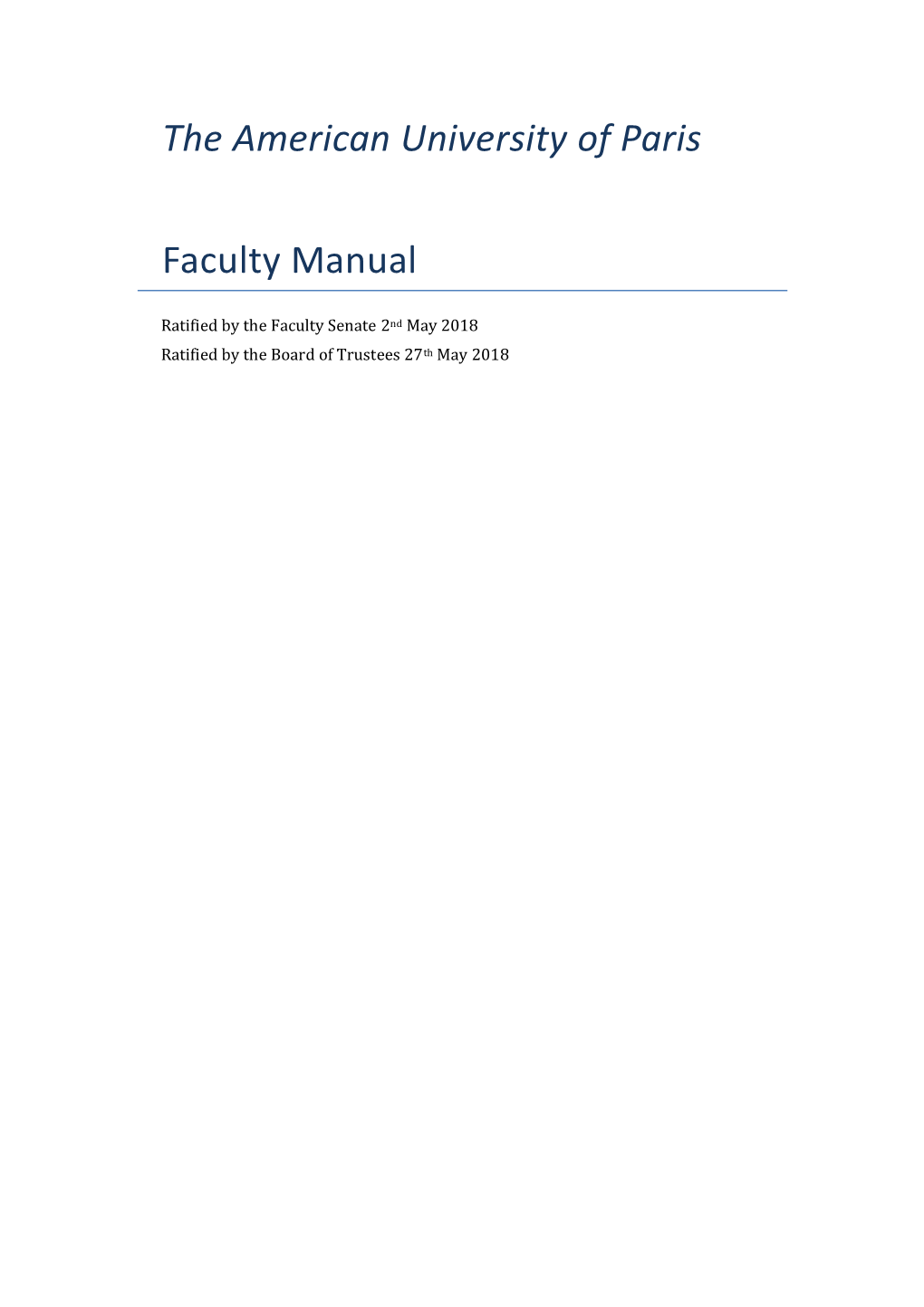 The American University of Paris Faculty Manual 27 May 2018