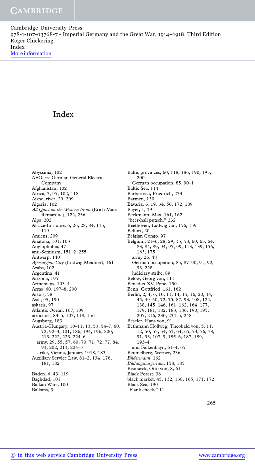 Imperial Germany and the Great War, 1914–1918: Third Edition Roger Chickering Index More Information