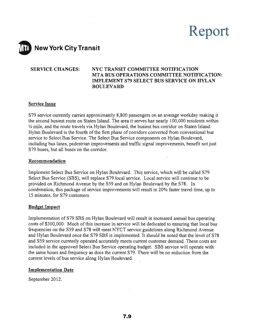 Report D New York City Transit