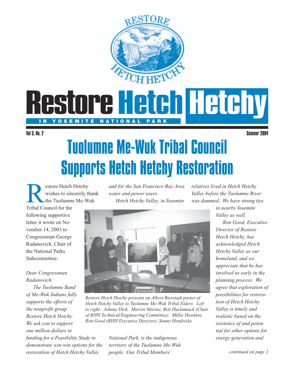 Tuolumne Me-Wuk Tribal Council Supports Hetch Hetchy Restoration
