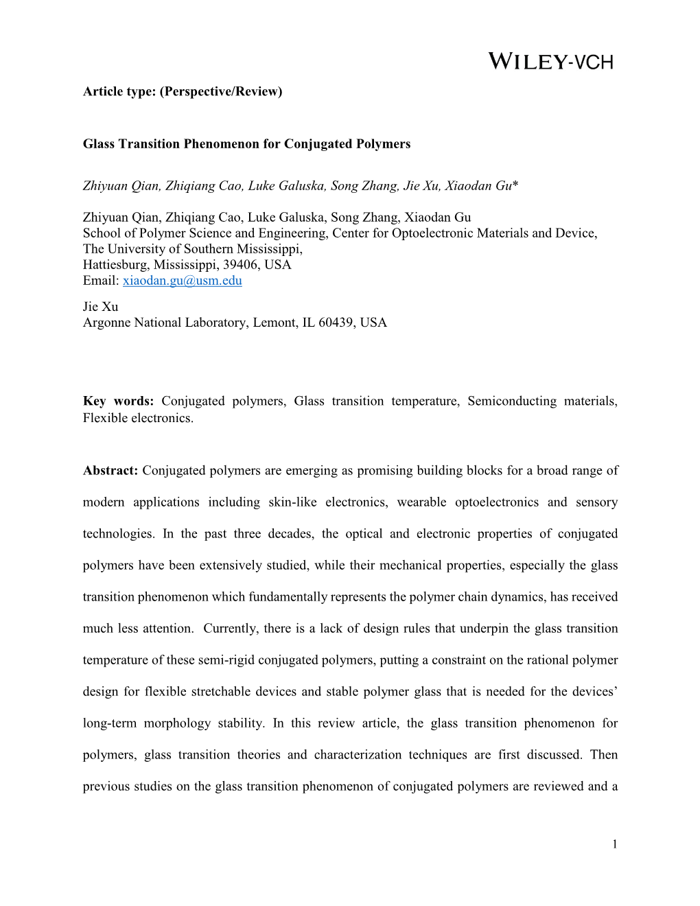 Glass Transition Phenomenon for Conjugated Polymers Zhiyuan Qian