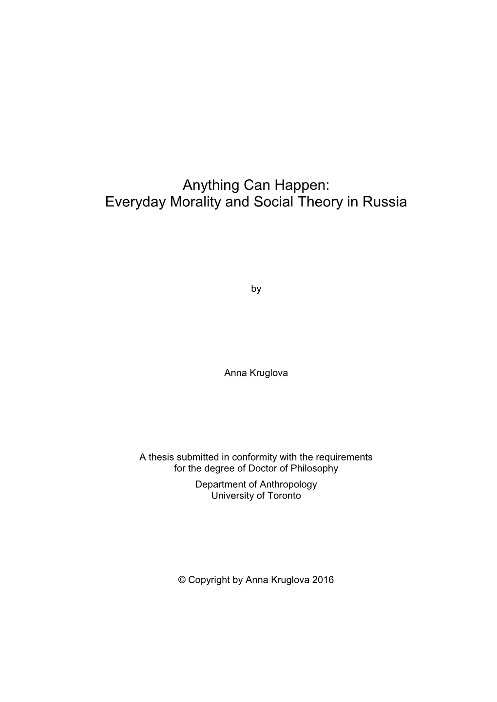 Everyday Morality and Social Theory in Russia