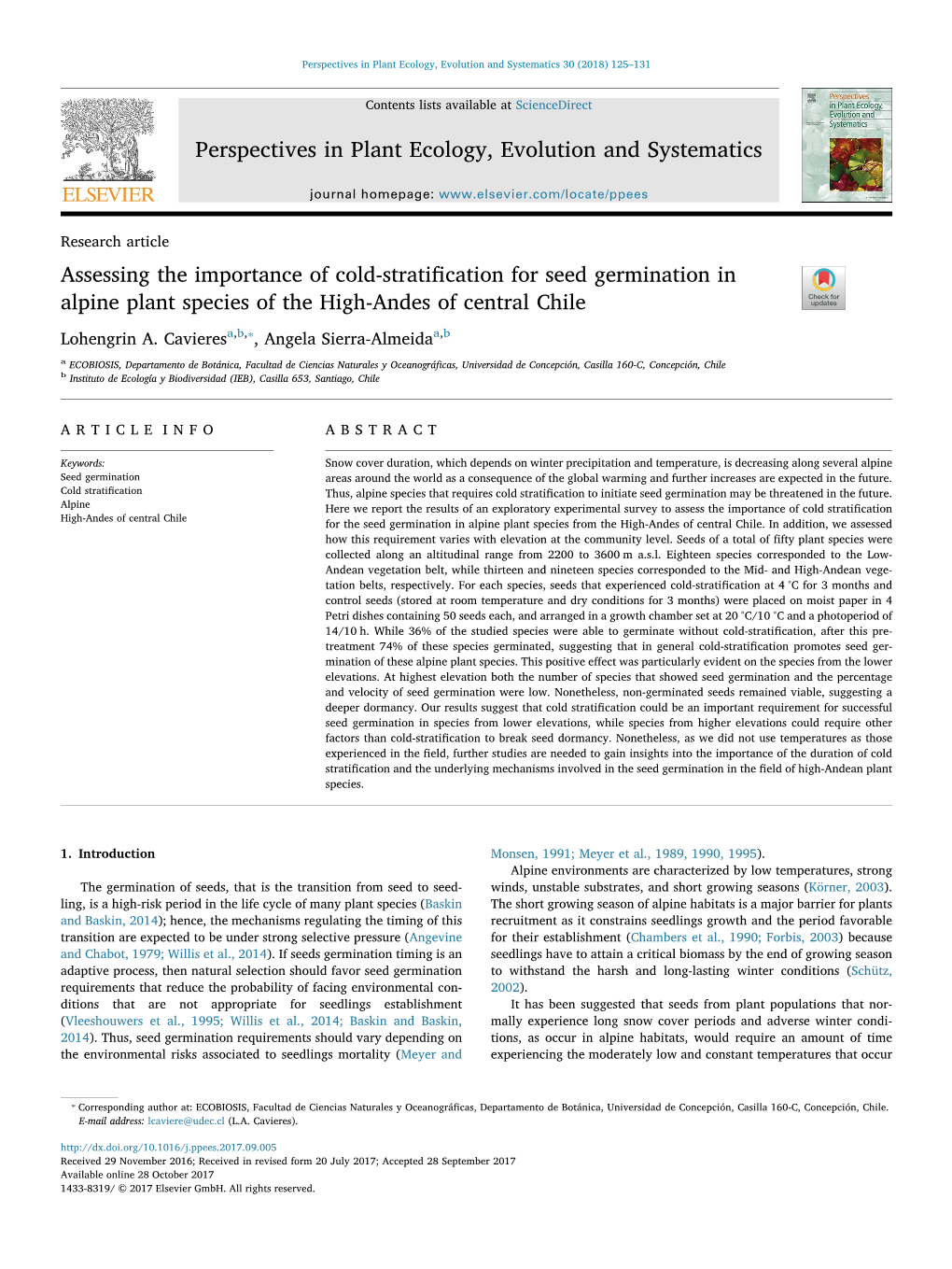 Perspectives in Plant Ecology, Evolution and Systematics 30 (2018) 125–131