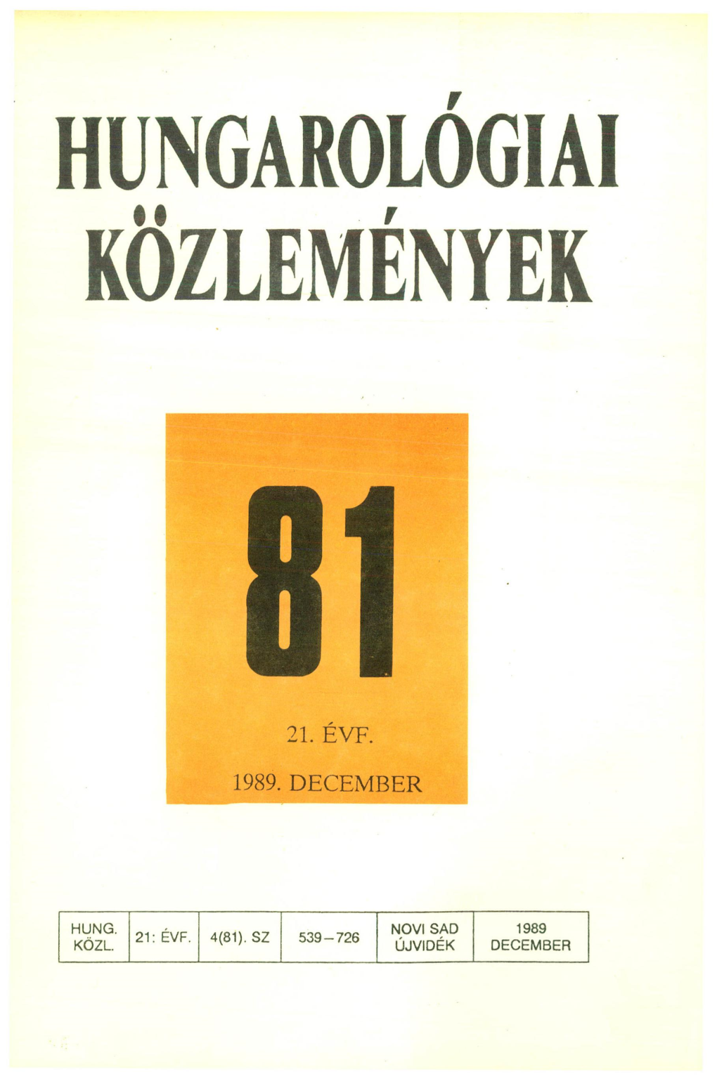 Hungarológiai Közlemények 1 21