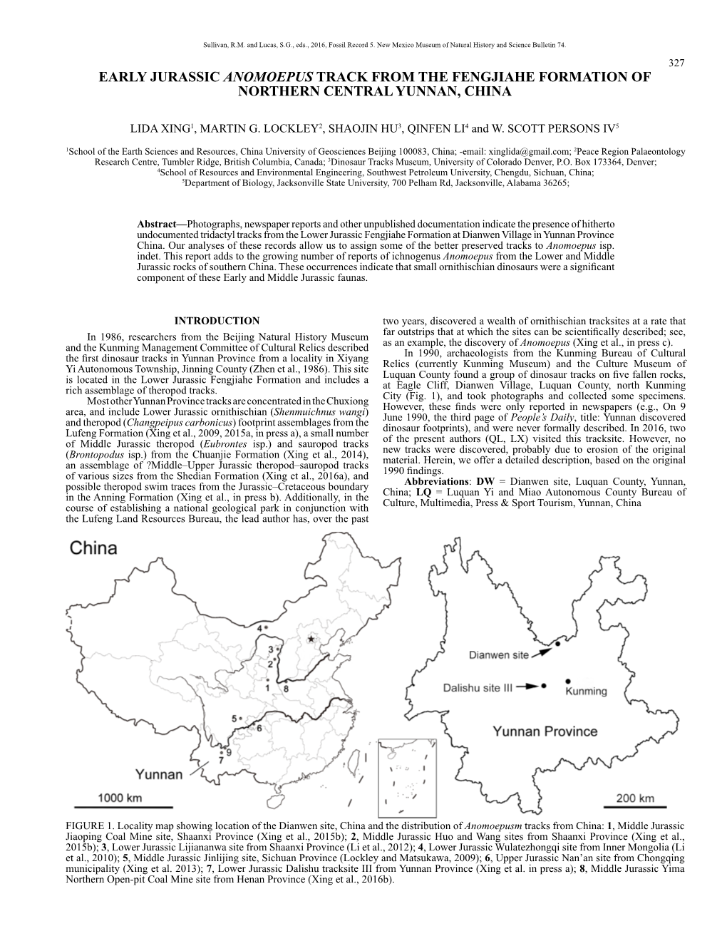 Early Jurassic Anomoepus Track from the Fengjiahe Formation of Northern Central Yunnan, China