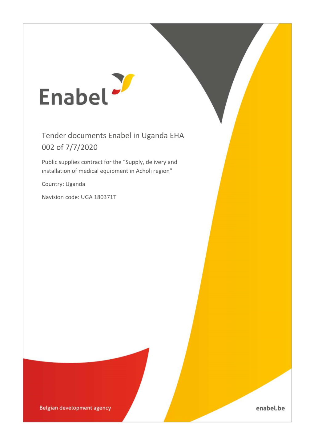Tender Documents Enabel in Uganda EHA 002 of 7/7/2020