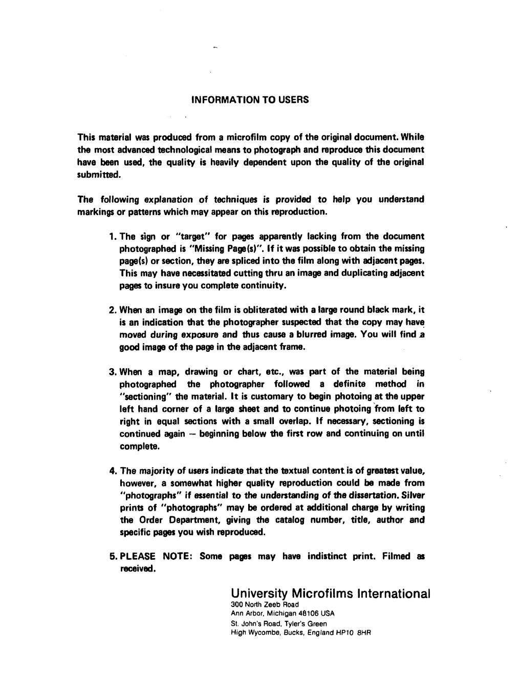 University Microfilms International 300 North Zeeb Road Ann Arbor, Michigan 48106 USA St