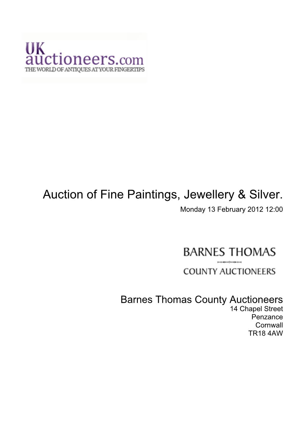 Auction of Fine Paintings, Jewellery & Silver
