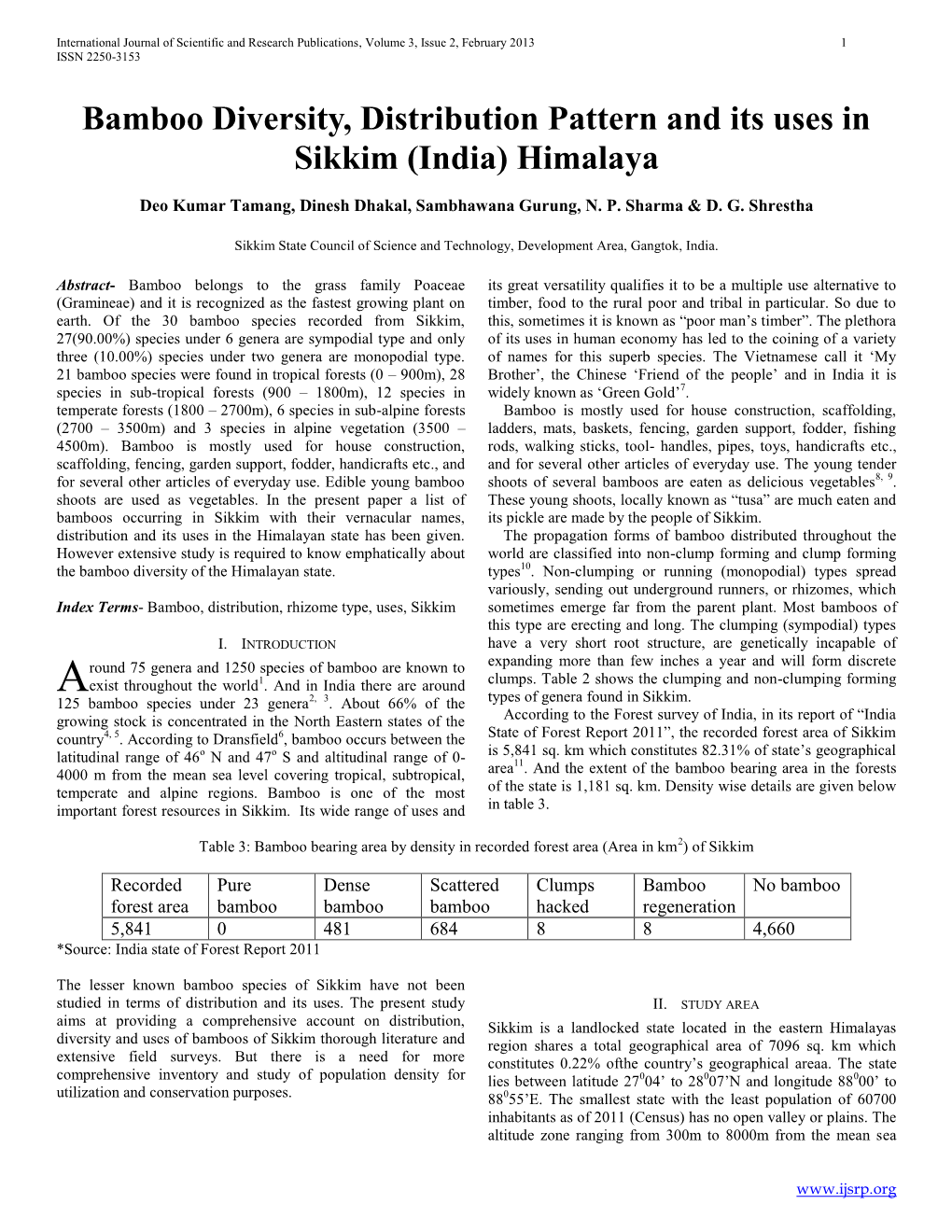 Bamboo Diversity, Distribution Pattern and Its Uses in Sikkim (India) Himalaya