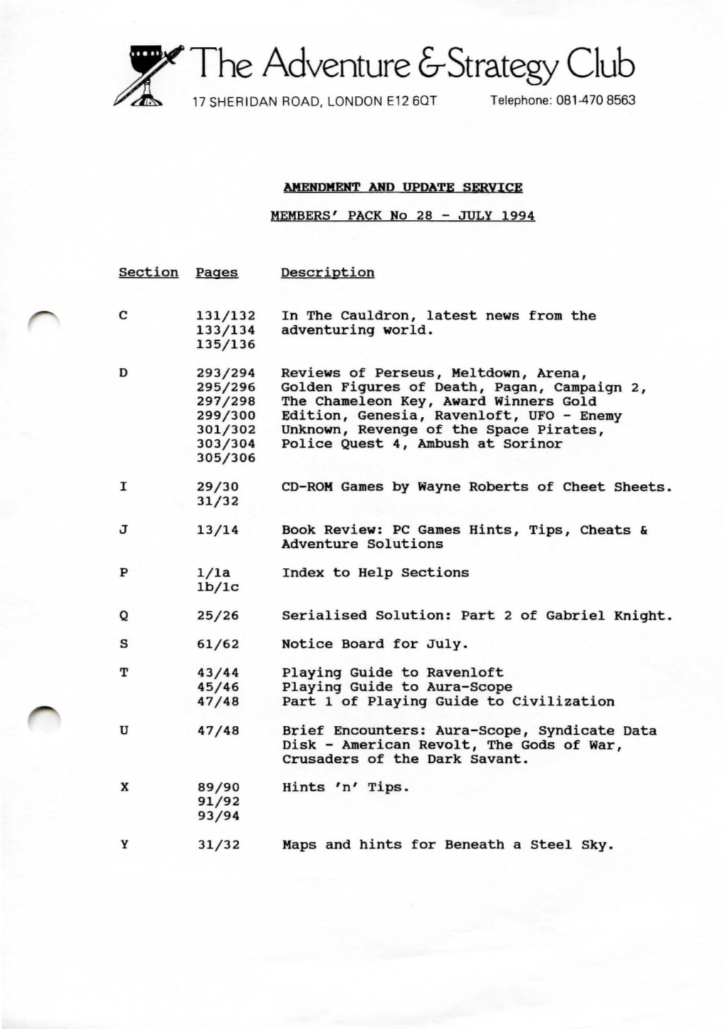 Section Pages P L/La 1B/1C AMENDMENT and Update SERVICE MEMBERS' PACK No 28