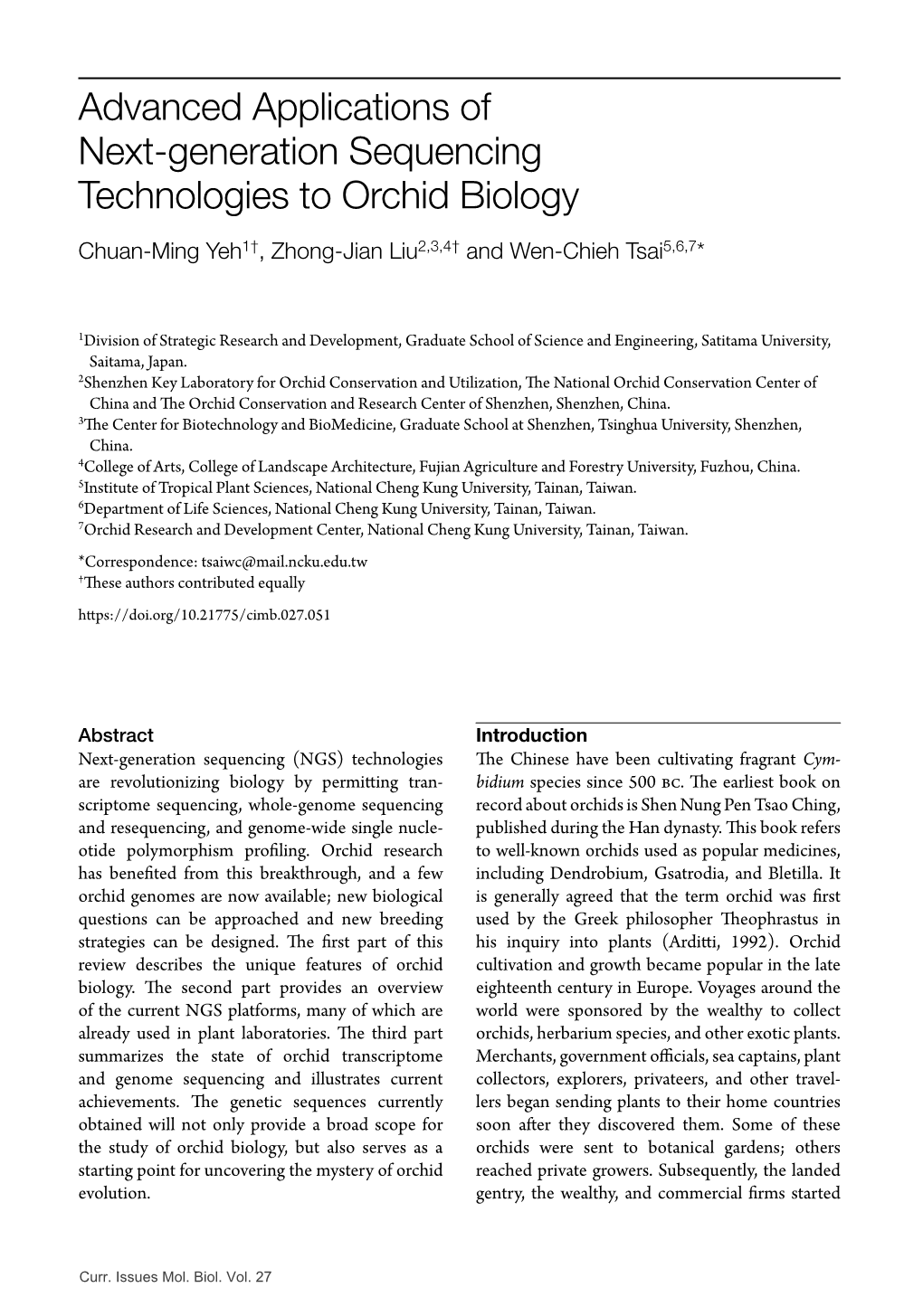 Advanced Applications of Next-Generation Sequencing Technologies to Orchid Biology