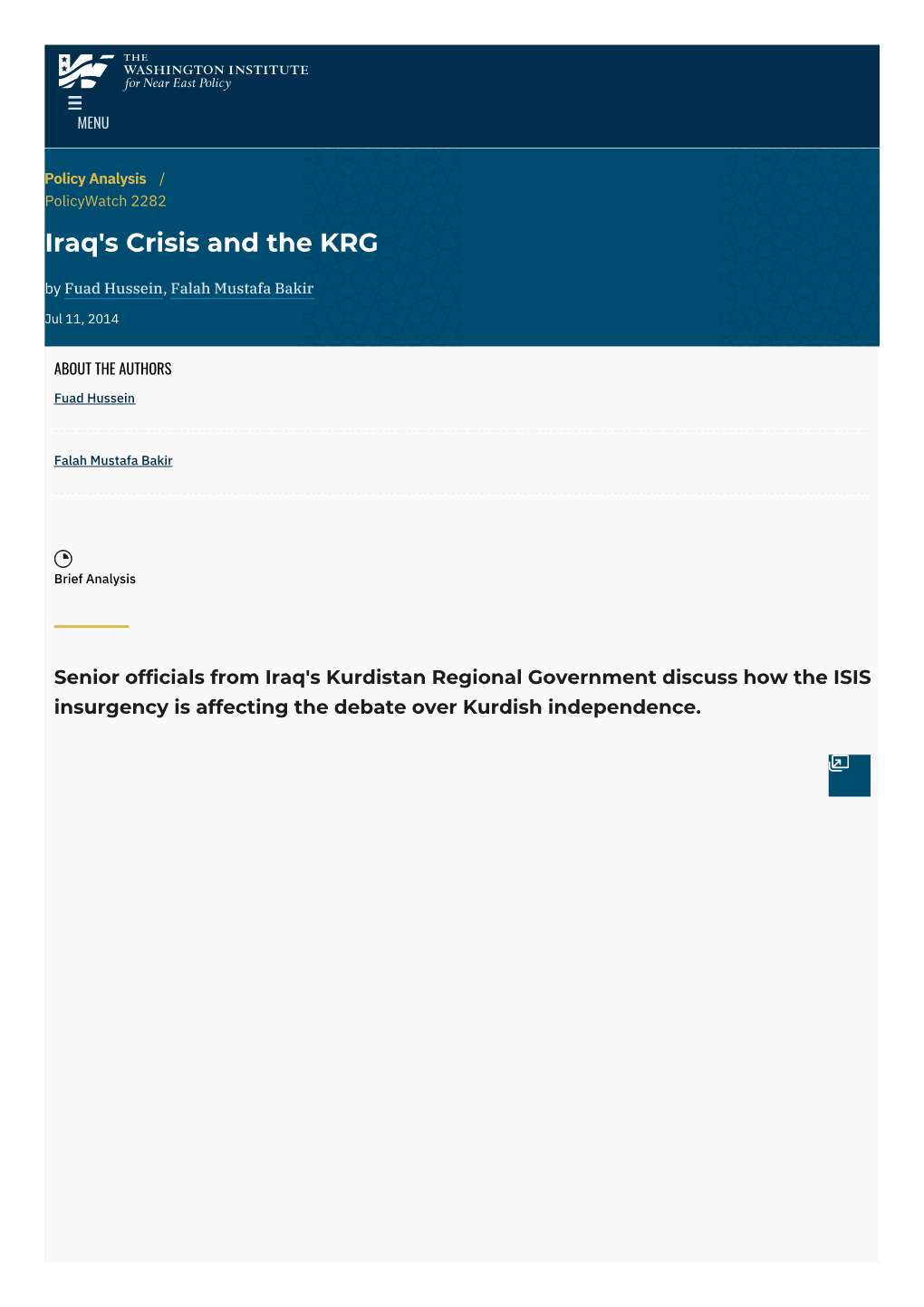 Iraq's Crisis and the KRG | the Washington Institute