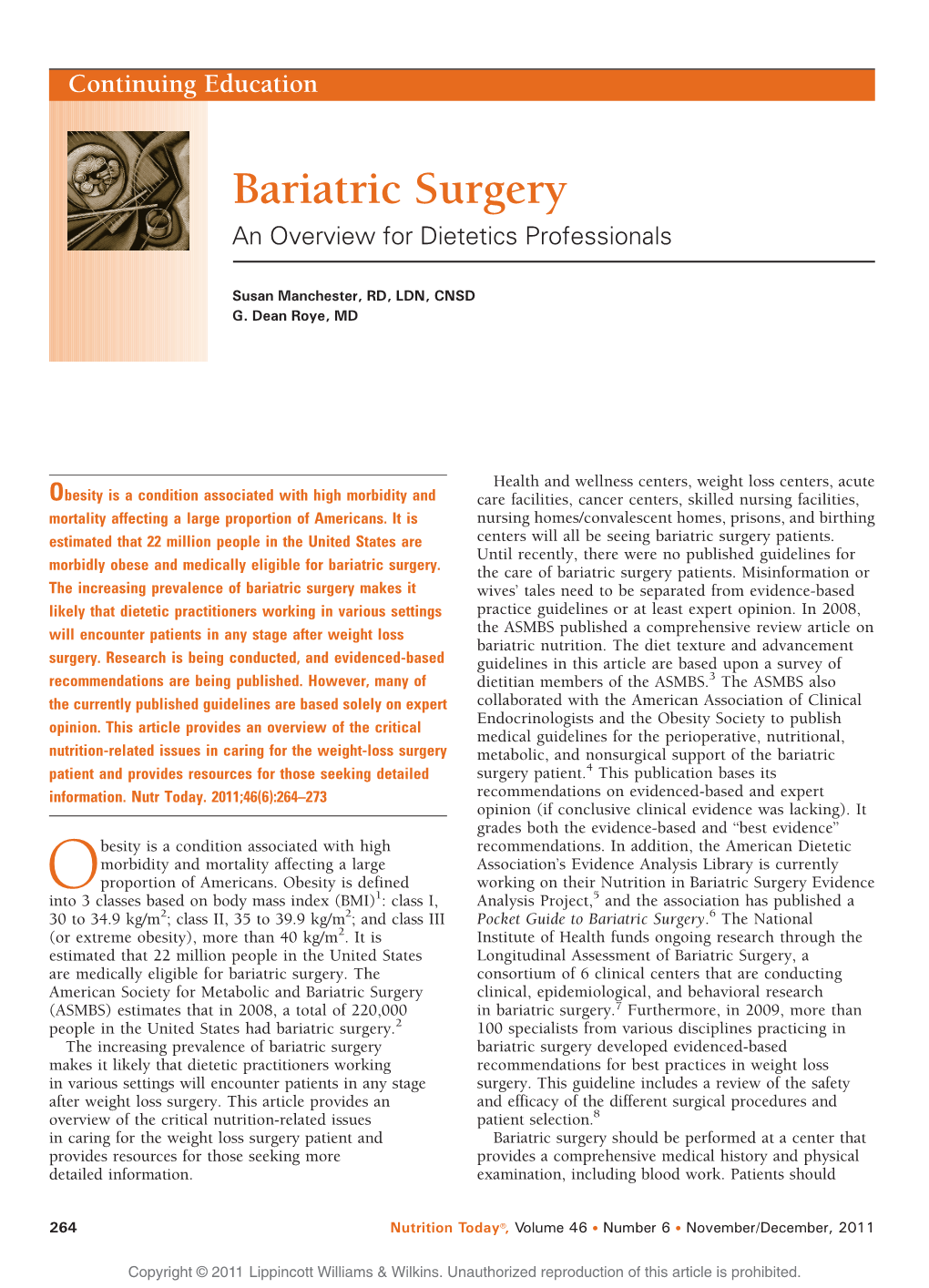 Bariatric Surgery an Overview for Dietetics Professionals