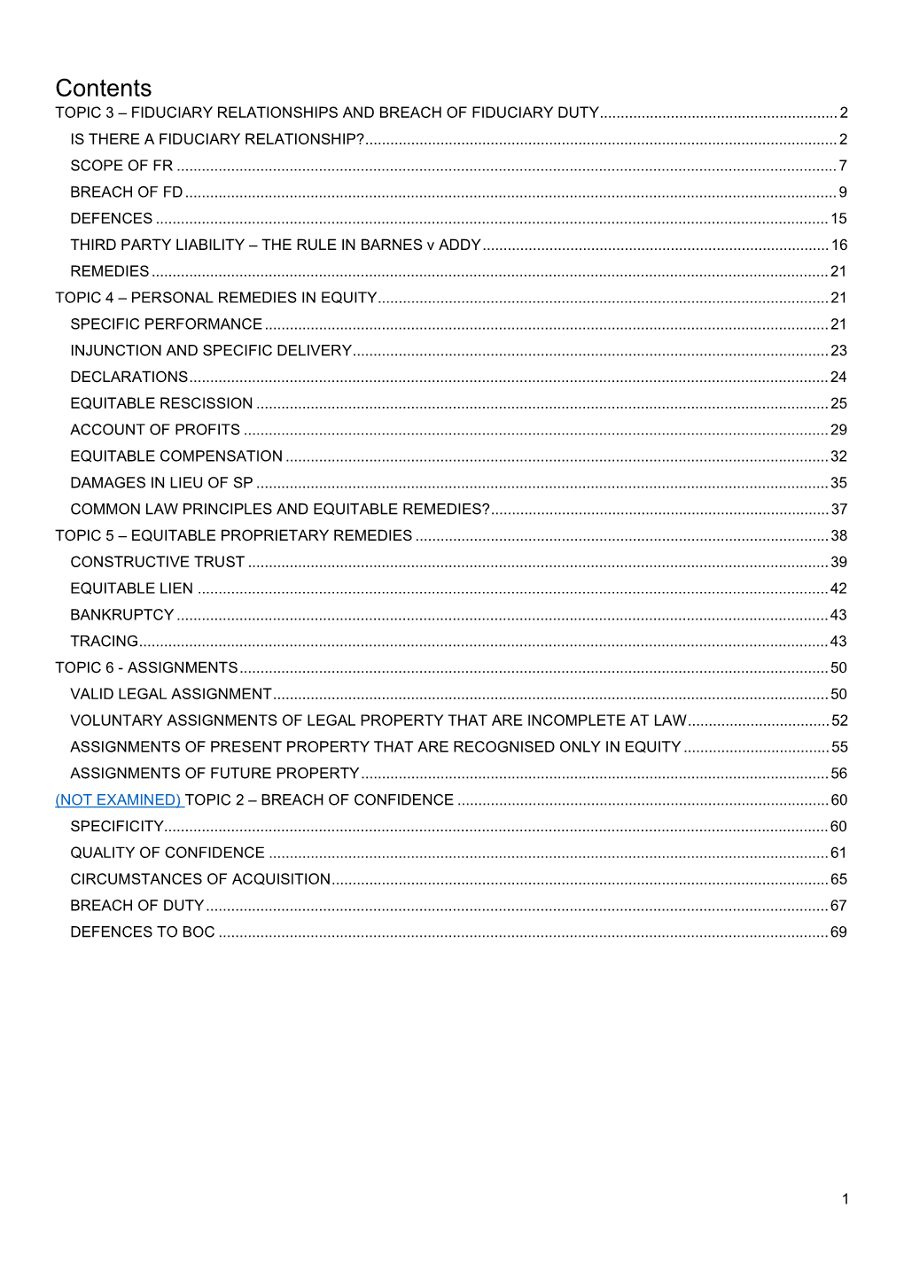 Contents TOPIC 3 – FIDUCIARY RELATIONSHIPS and BREACH of FIDUCIARY DUTY