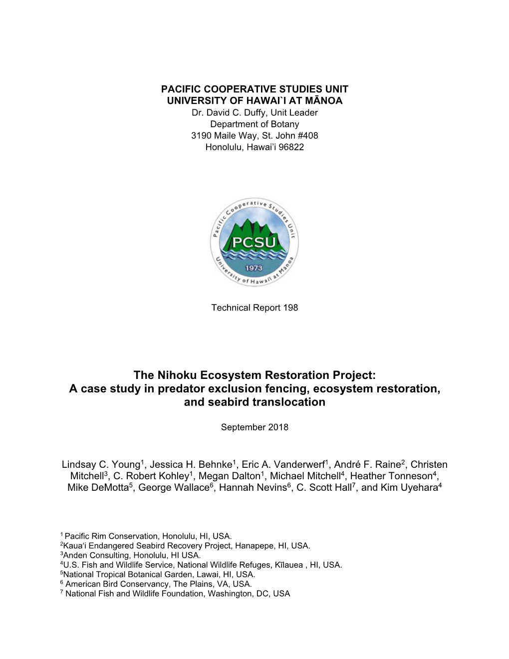 The Nihoku Ecosystem Restoration Project: a Case Study in Predator Exclusion Fencing, Ecosystem Restoration, and Seabird Translocation