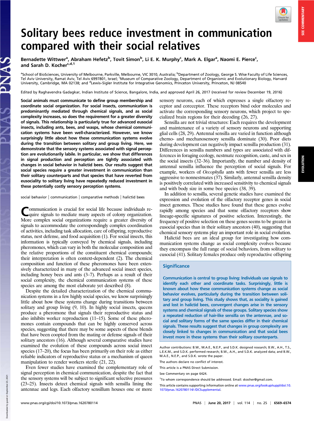 Solitary Bees Reduce Investment in Communication Compared with Their