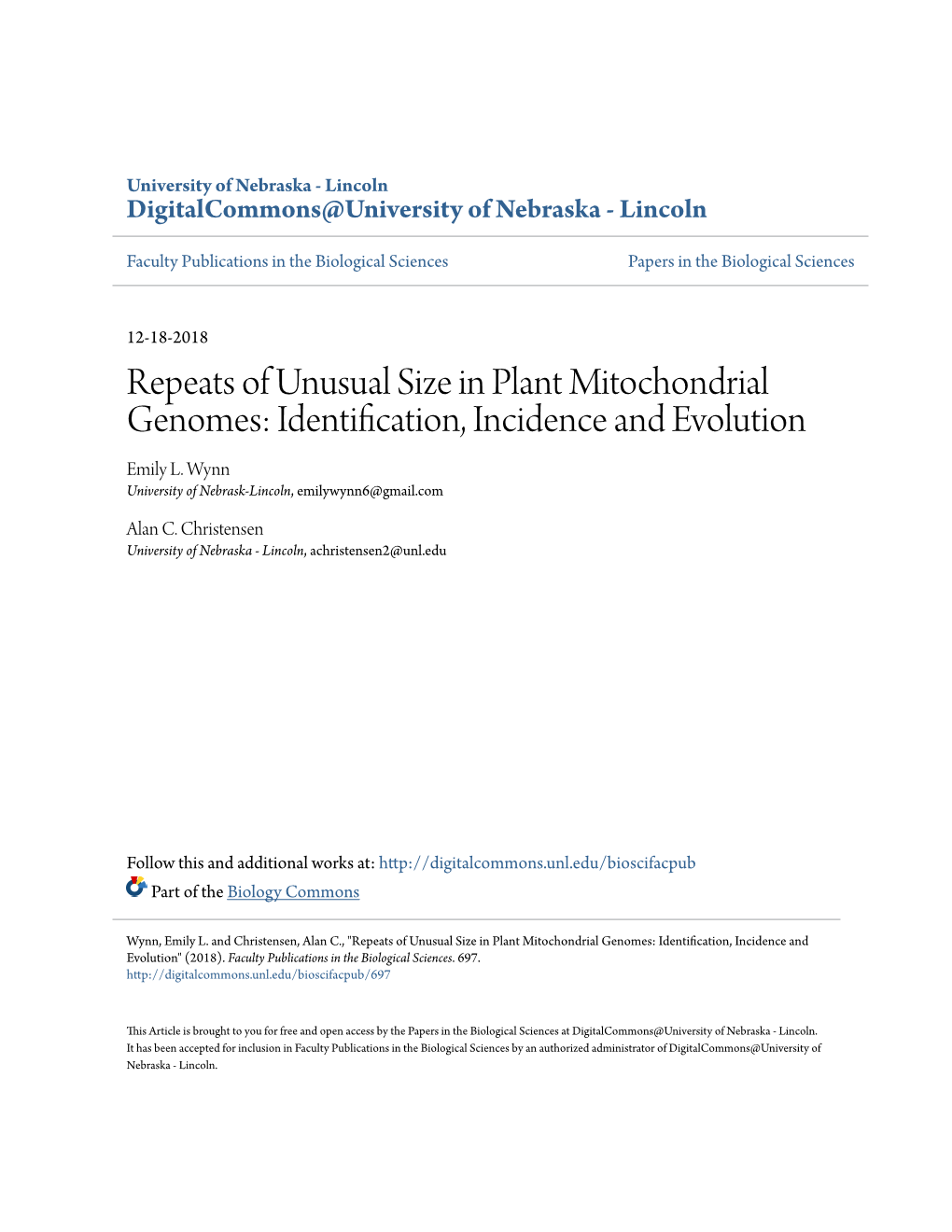 Repeats of Unusual Size in Plant Mitochondrial Genomes: Identification, Incidence and Evolution Emily L