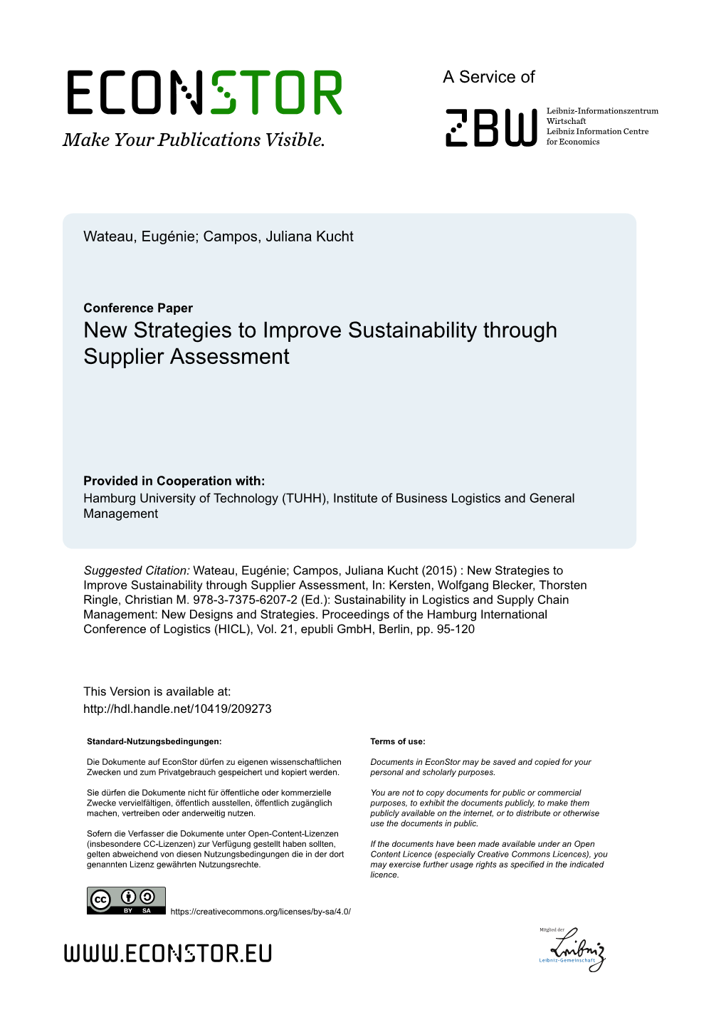 New Strategies to Improve Sustainability Through Supplier Assessment
