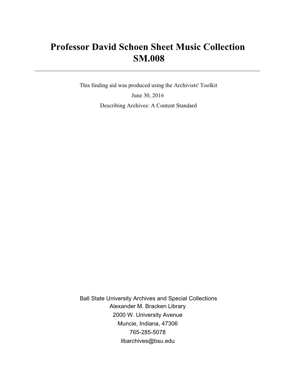 Professor David Schoen Sheet Music Collection SM.008