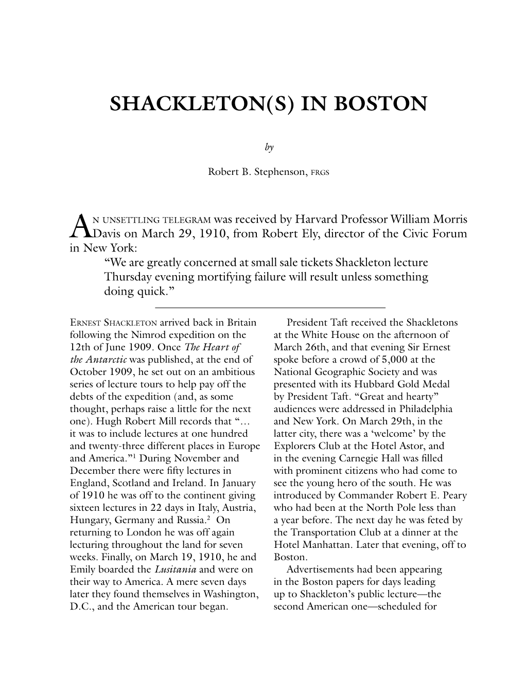 Shackleton(S) in Boston