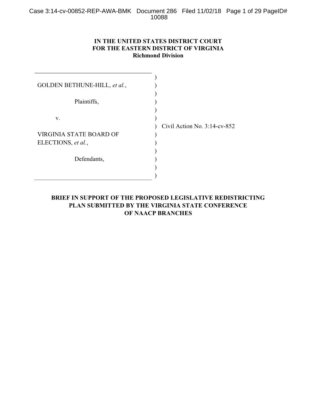 Case 3:14-Cv-00852-REP-AWA-BMK Document 286 Filed 11/02/18 Page 1 of 29 Pageid# 10088