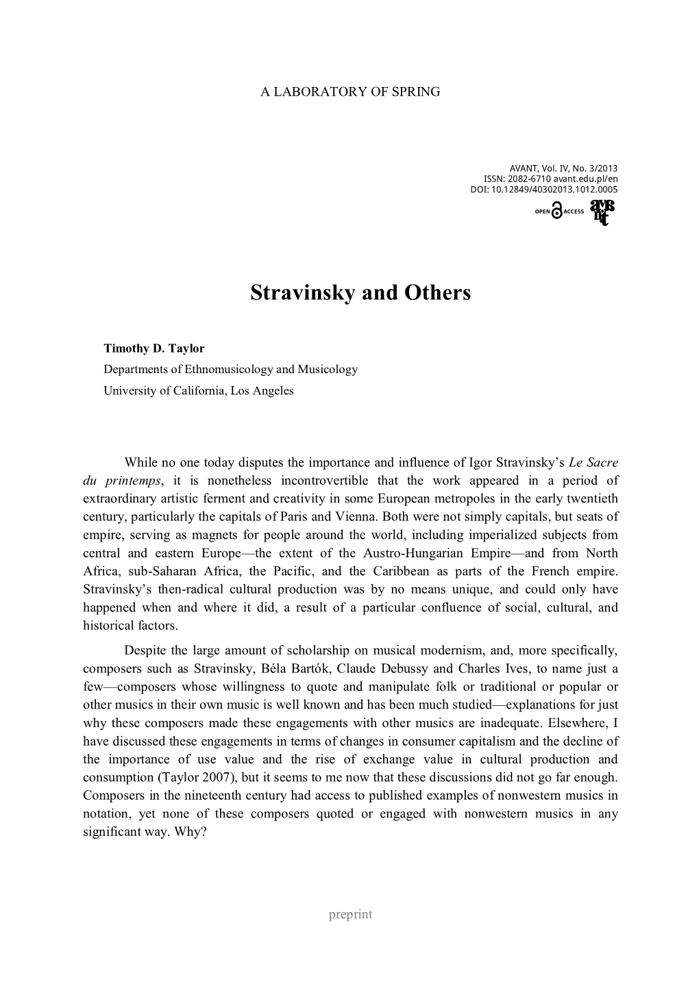 Stravinsky and Others