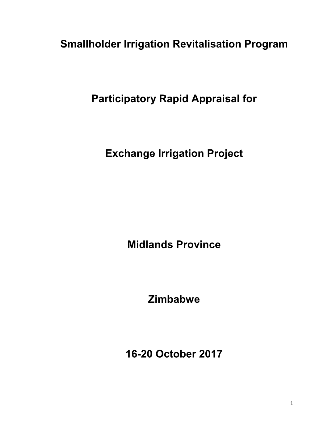 Smallholder Irrigation Revitalisation Program Participatory Rapid