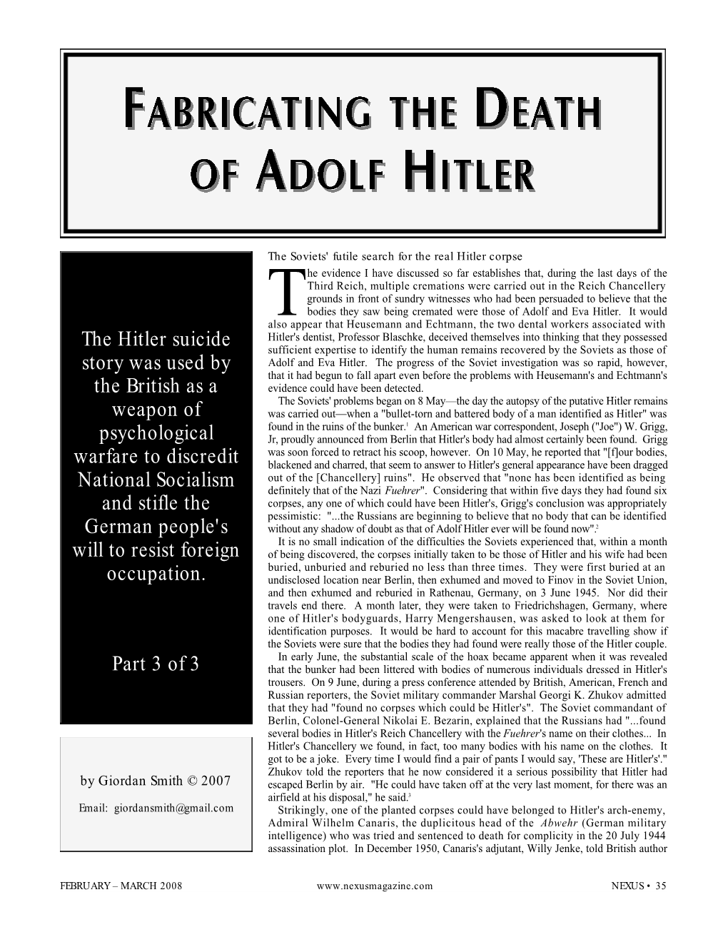 Fabricating the Death of Adolf Hitler Part 3