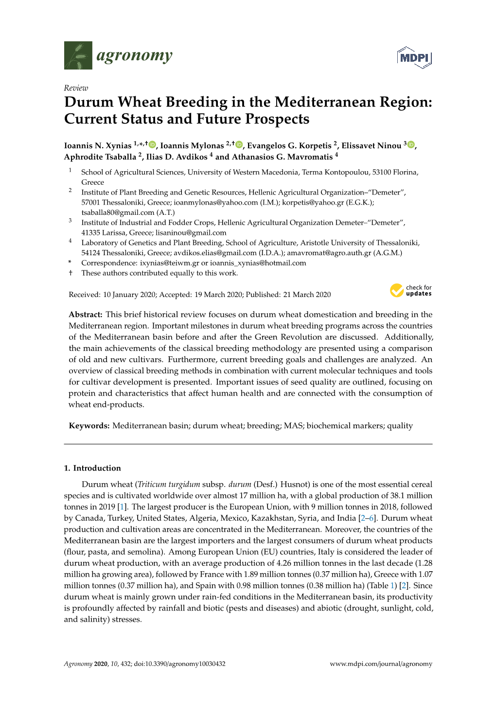 Durum Wheat Breeding in the Mediterranean Region: Current Status and Future Prospects