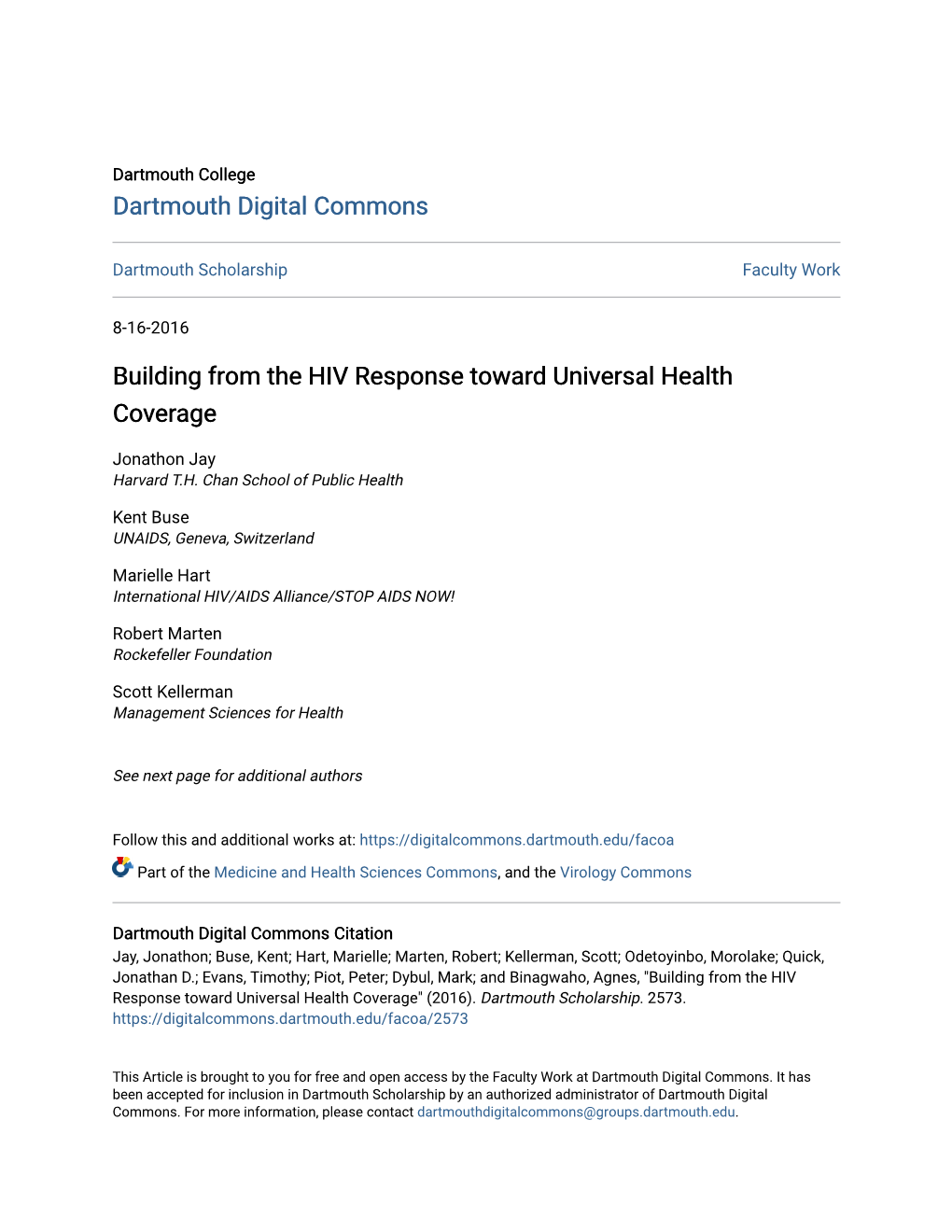 Building from the HIV Response Toward Universal Health Coverage