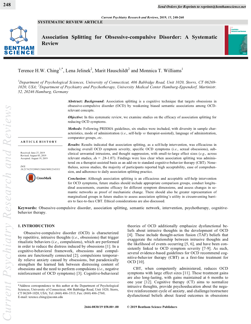 Association Splitting for Obsessive-Compulsive Disorder: a Systematic Review