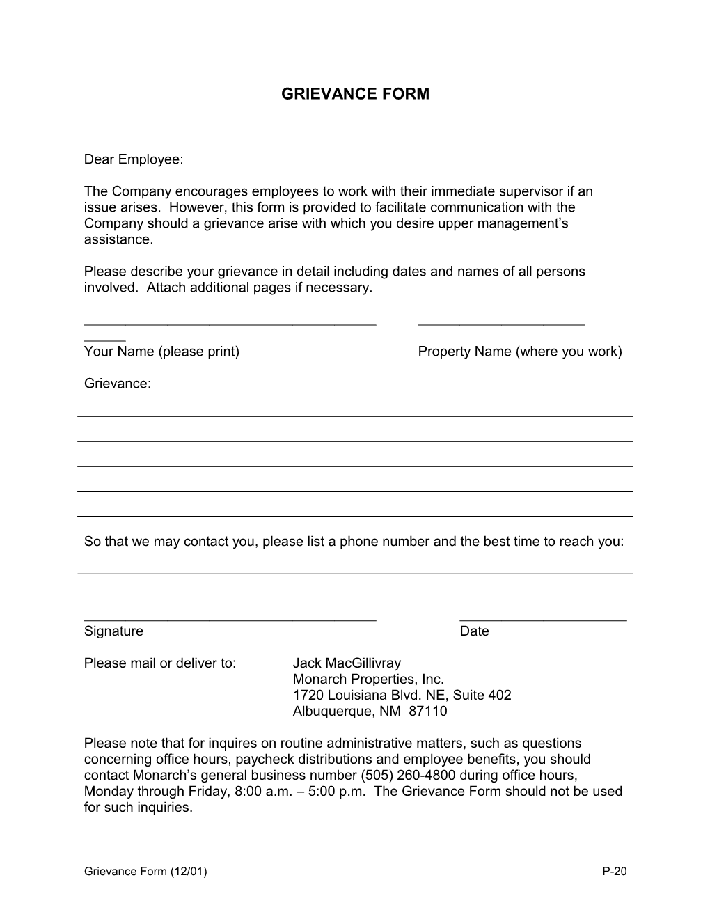 Open Door Policy Form