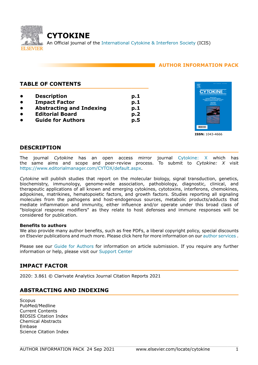 CYTOKINE an Official Journal of the International Cytokine & Interferon Society (ICIS)