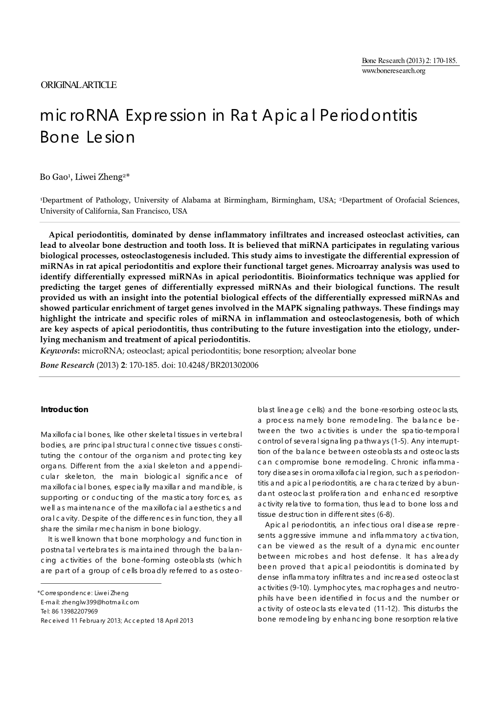 Microrna Expression in Rat Apical Periodontitis Bone Lesion