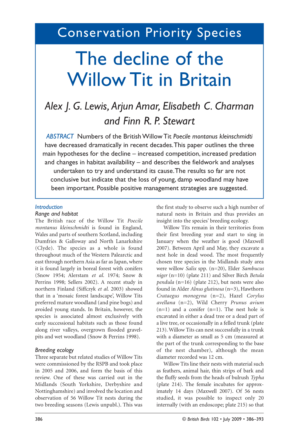 The Decline of the Willow Tit in Britain Alex J