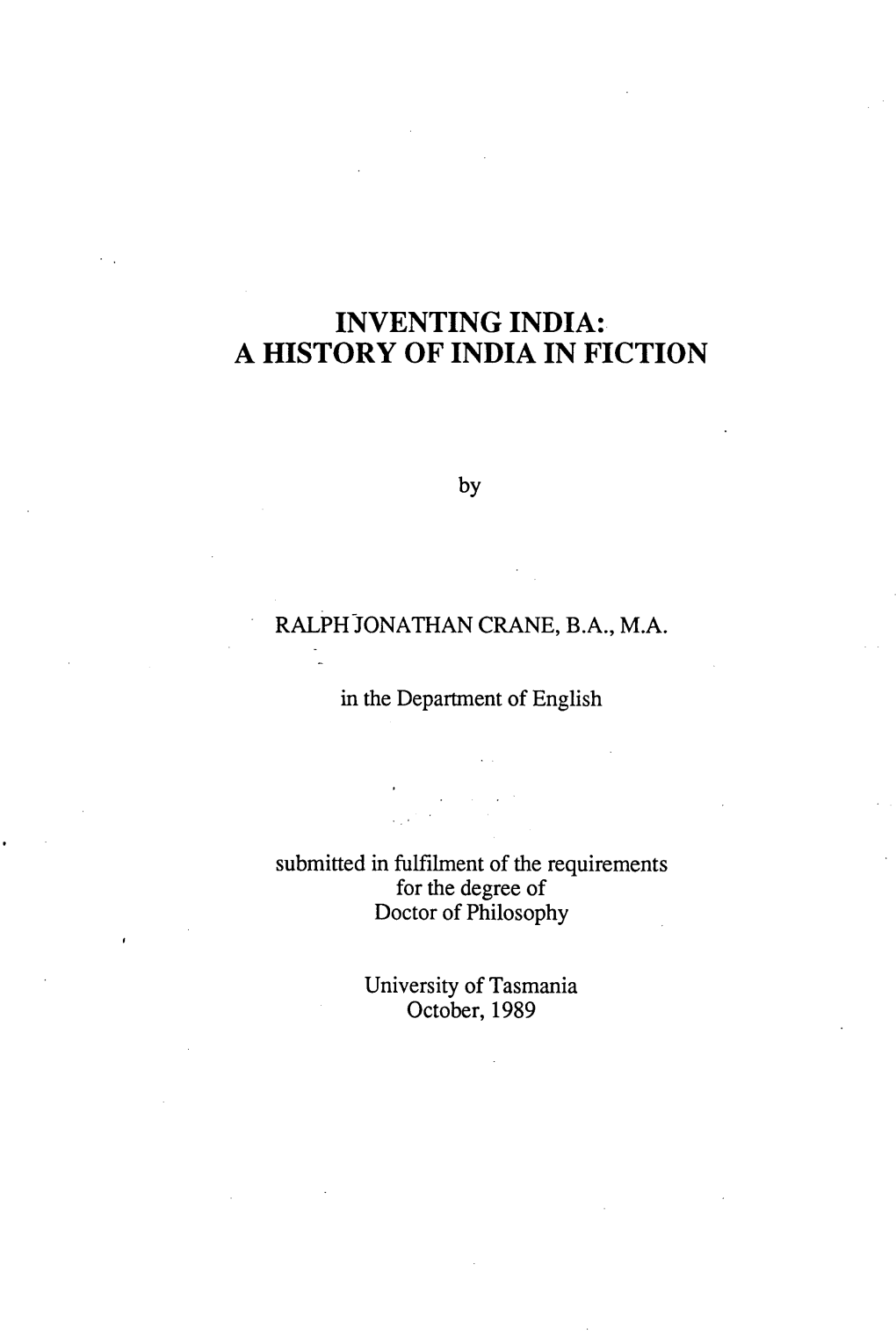 Inventing India : a History of India in Fiction