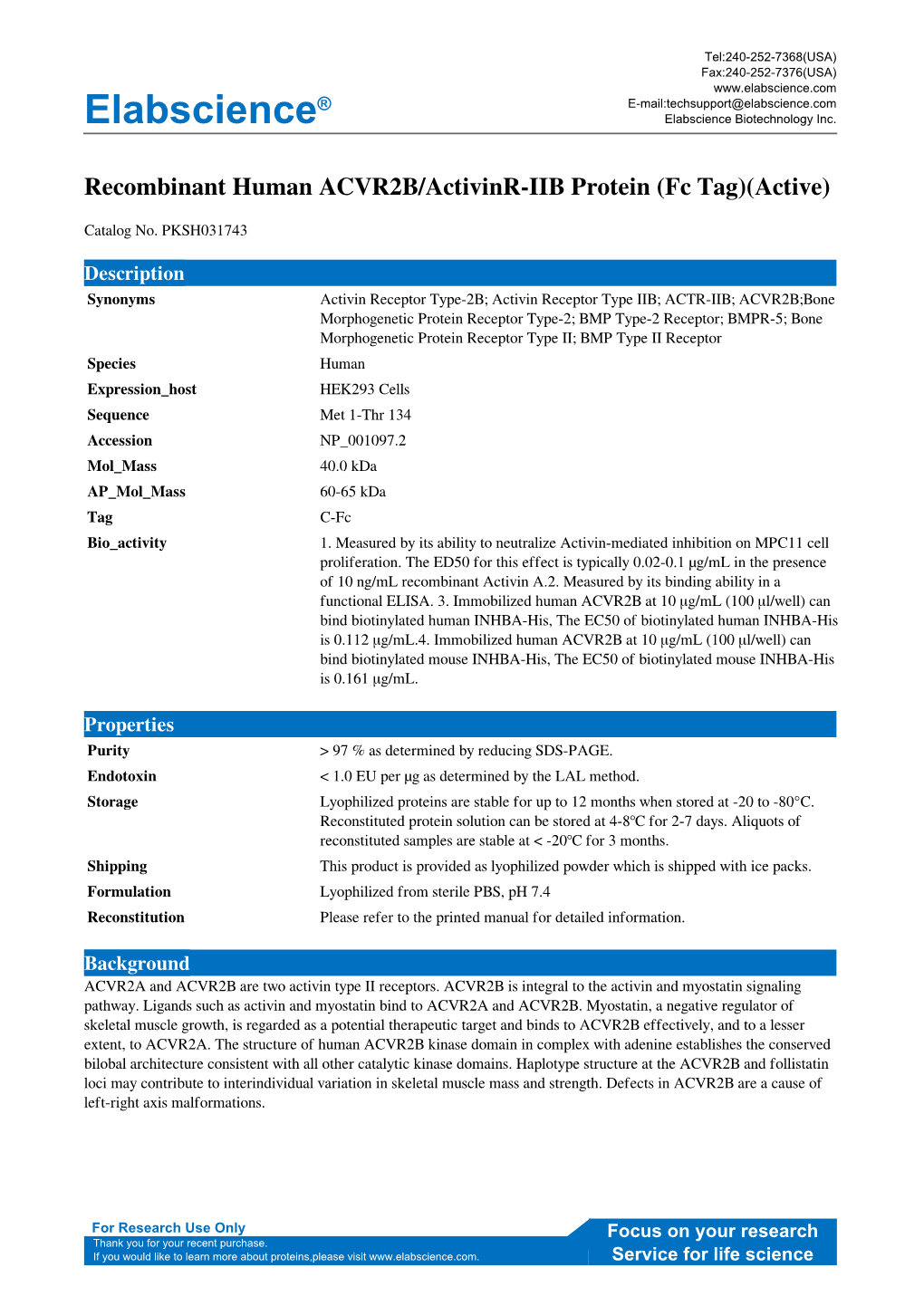 Elabscience® Recombinant Human ACVR2B/Activinr-IIB Protein