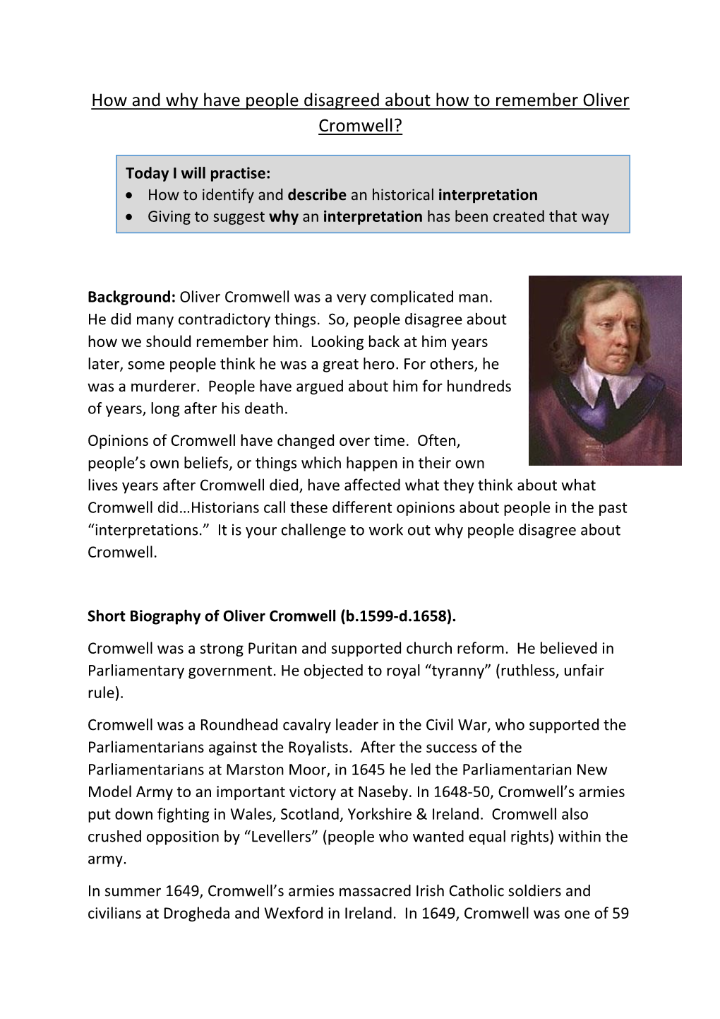 How and Why Have People Disagreed About How to Remember Oliver Cromwell?