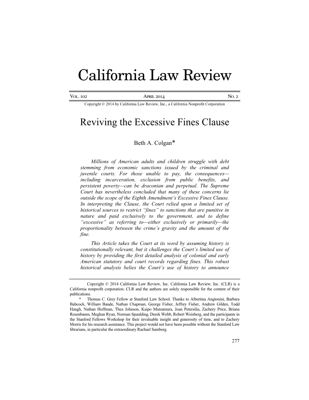 Reviving the Excessive Fines Clause