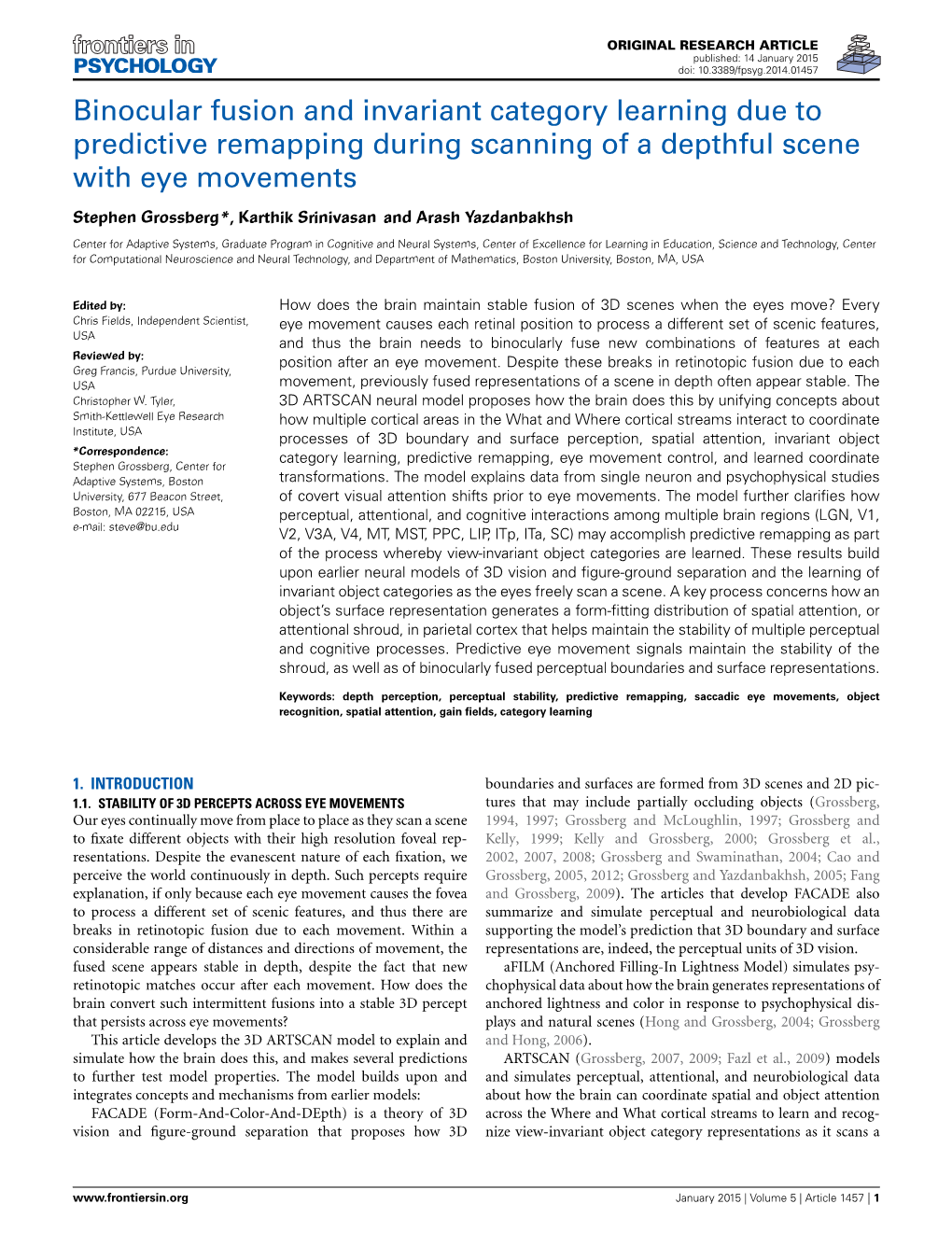 Binocular Fusion and Invariant Category Learning Due to Predictive Remapping During Scanning of a Depthful Scene with Eye Movements