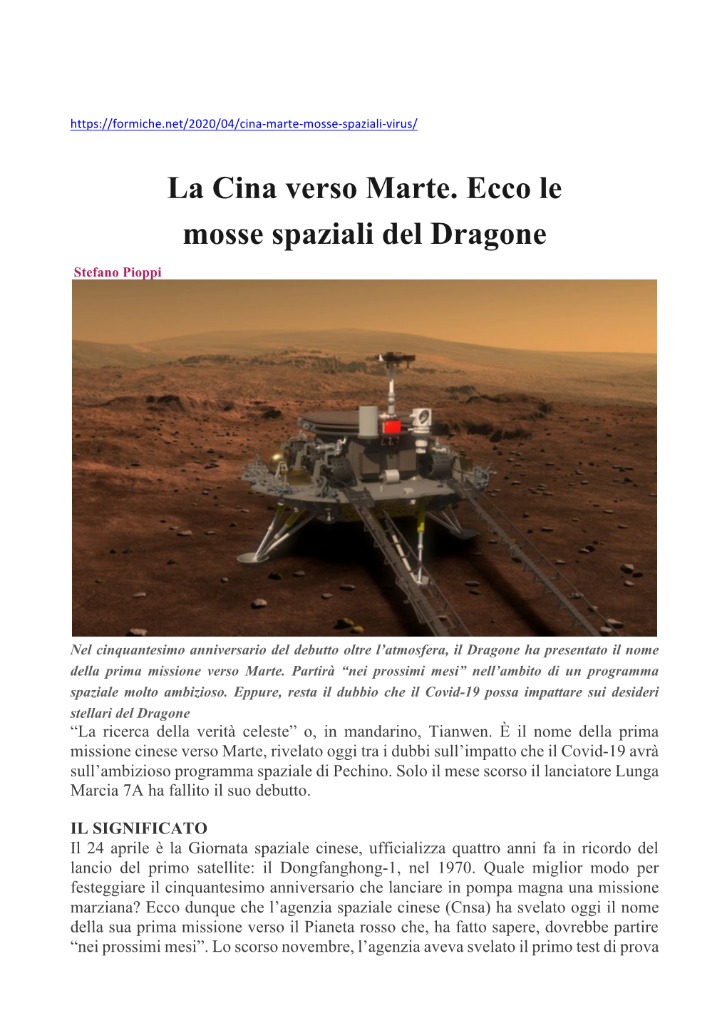 La Cina Verso Marte. Ecco Le Mosse Spaziali Del Dragone