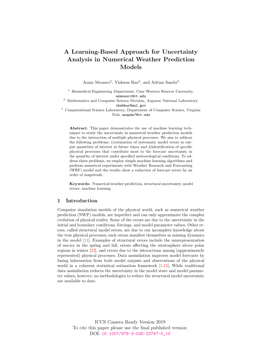 A Learning-Based Approach for Uncertainty Analysis in Numerical Weather Prediction Models