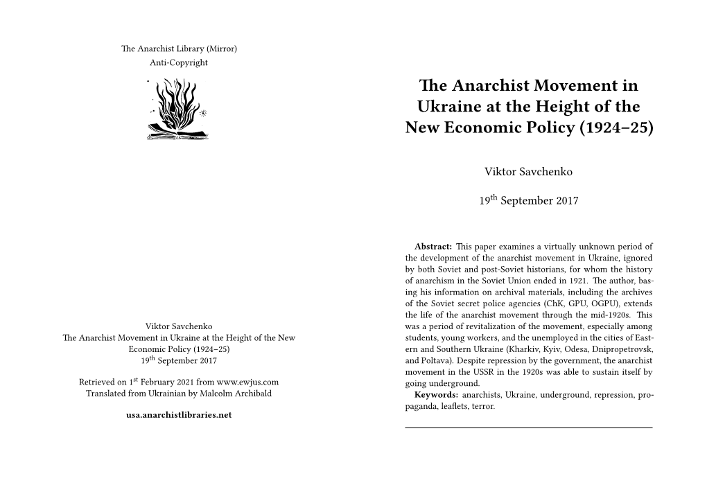 Anarchist Movement in Ukraine at the Height of the New Economic Policy (1924–25)