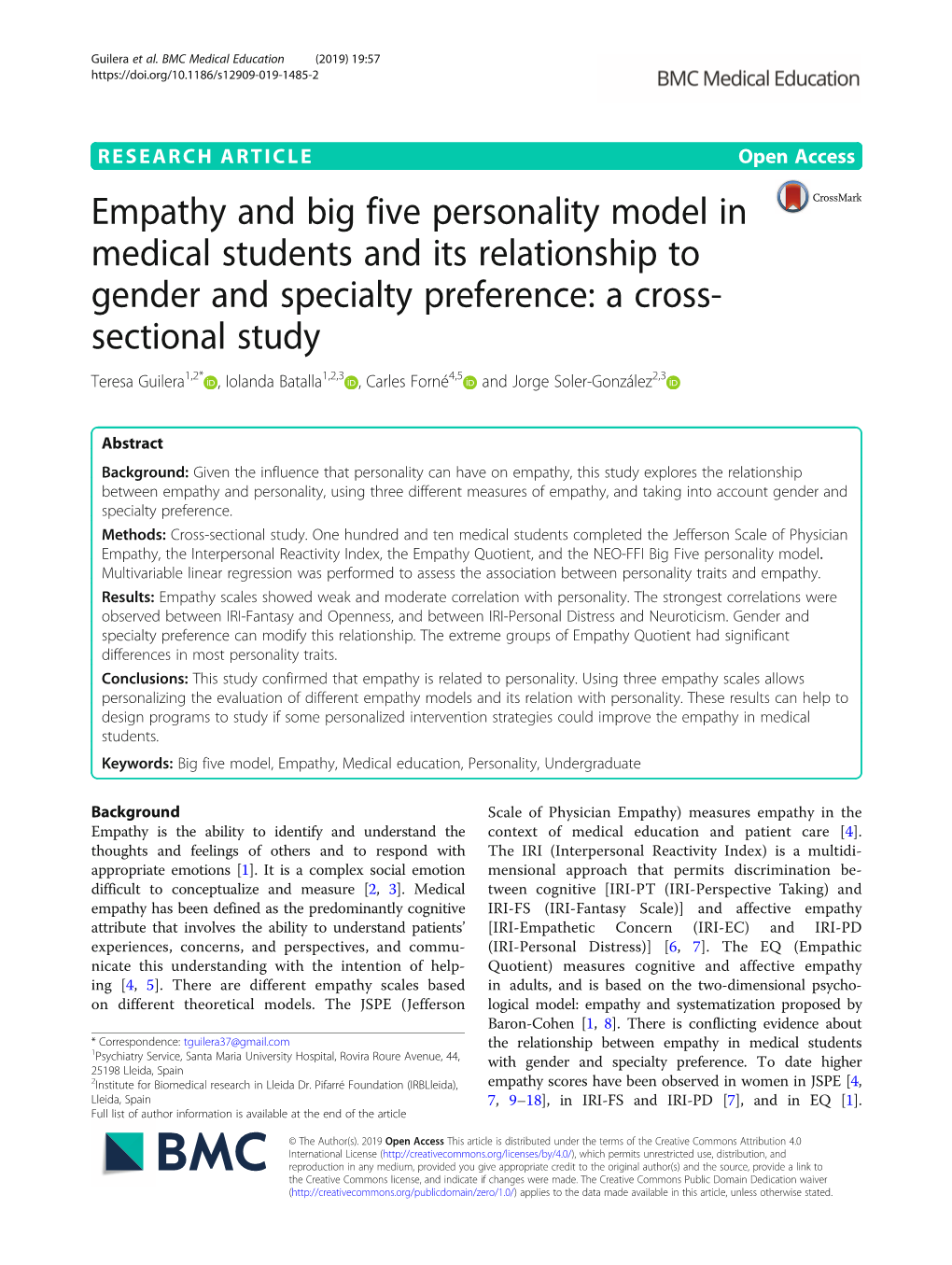 Empathy and Big Five Personality Model in Medical Students