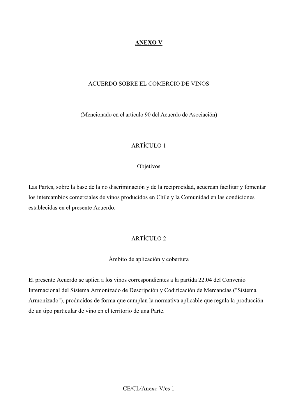 Anexo V Acuerdo Sobre El Comercio De Vinos