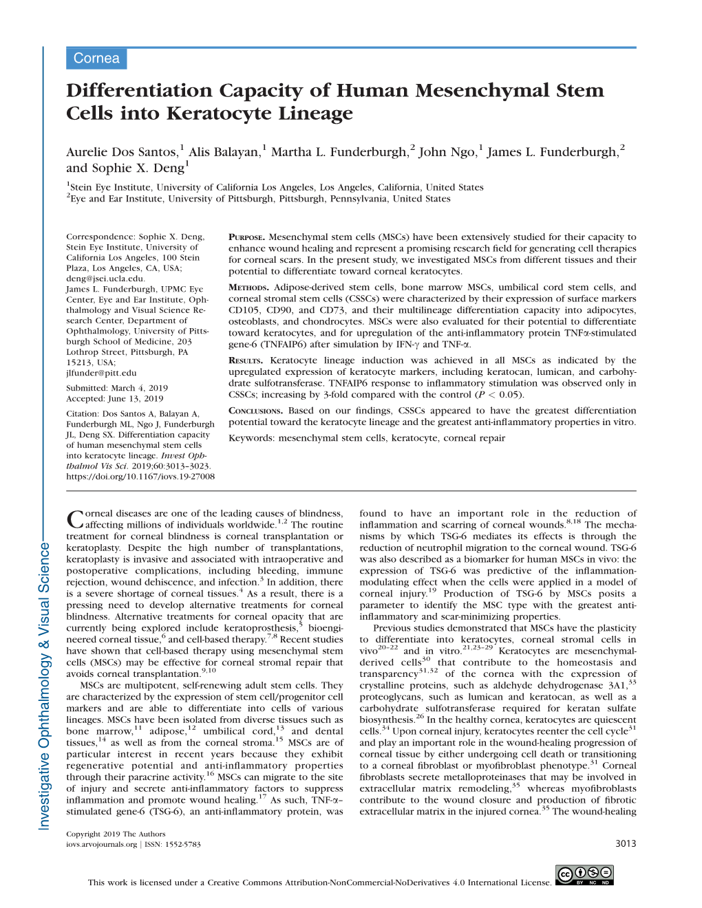 Differentiation Capacity of Human Mesenchymal Stem Cells Into Keratocyte Lineage