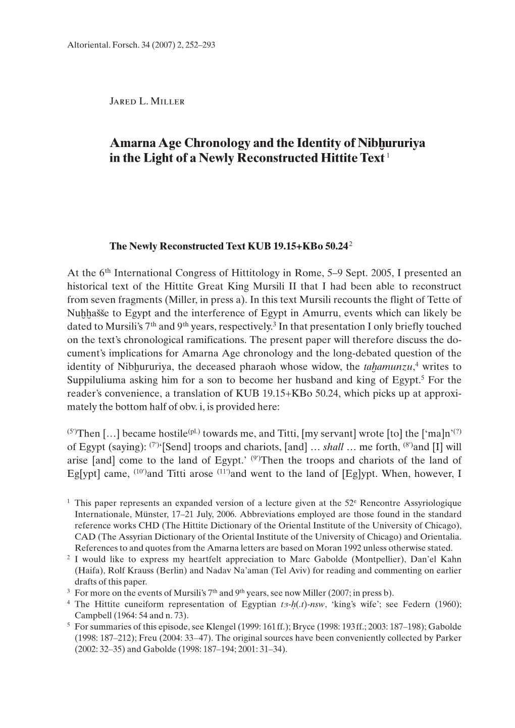 Amarna Age Chronology and the Identity of Nibh ˘ Ururiya in the Light