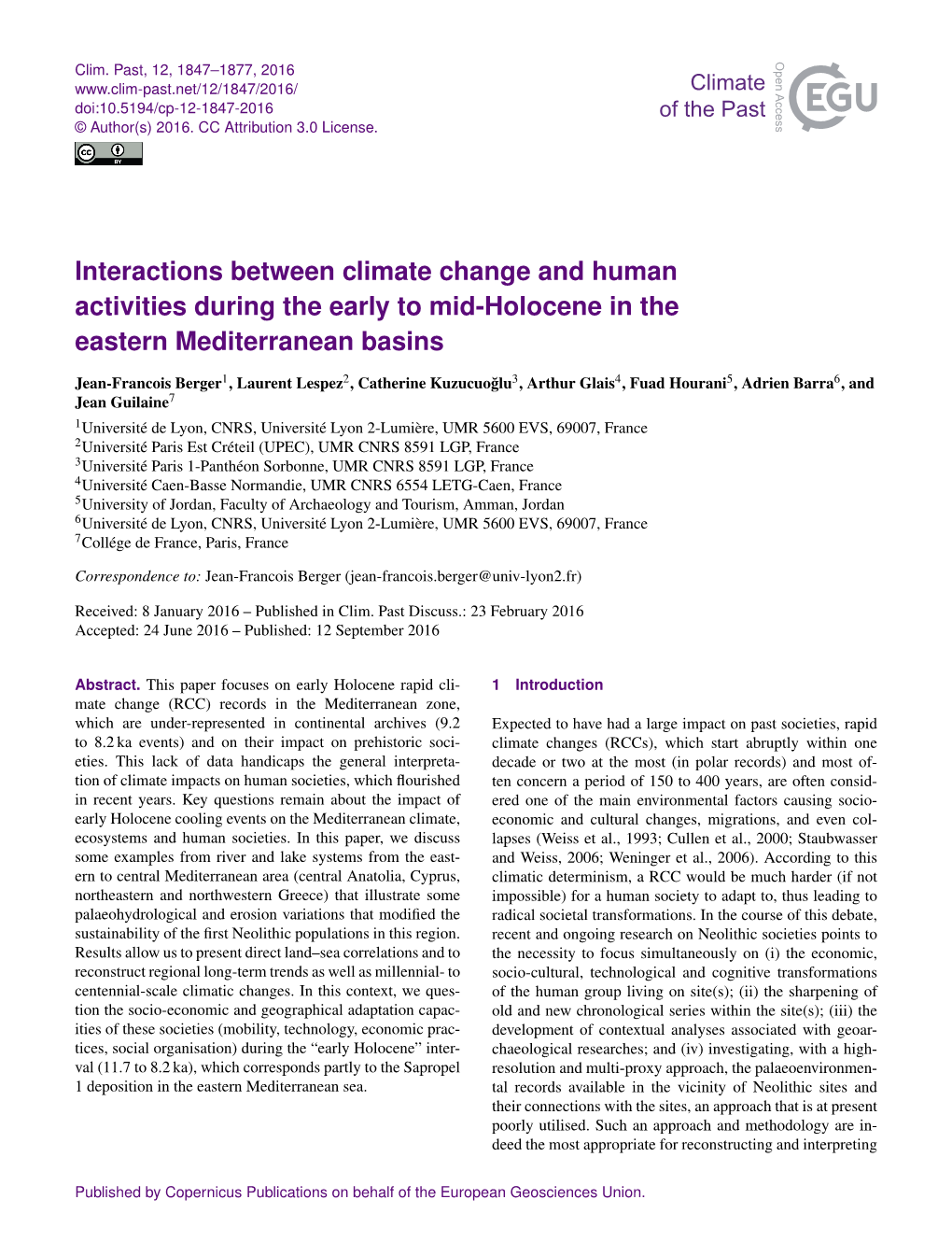 Interactions Between Climate Change and Human Activities During the Early to Mid-Holocene in the Eastern Mediterranean Basins